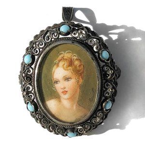 Vintage Jewelry - Vintage 800 Silver Hand Painted Portrait Brooch Vintage Jewelry - Vintage 800 Silver Hand Painted Portrait Brooch